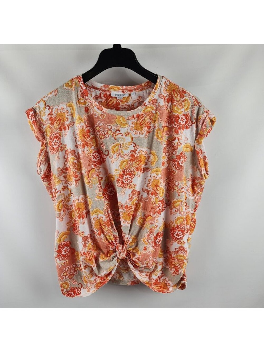 Chicos Blouse Womens Large Multi Floral Front Tie Detailed Top